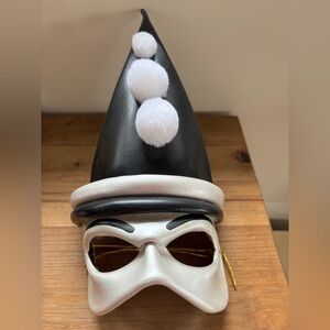 Artisan Signed,Dated Costume Mask,Handcrafted Leather Jester B/W Cosplay Clown